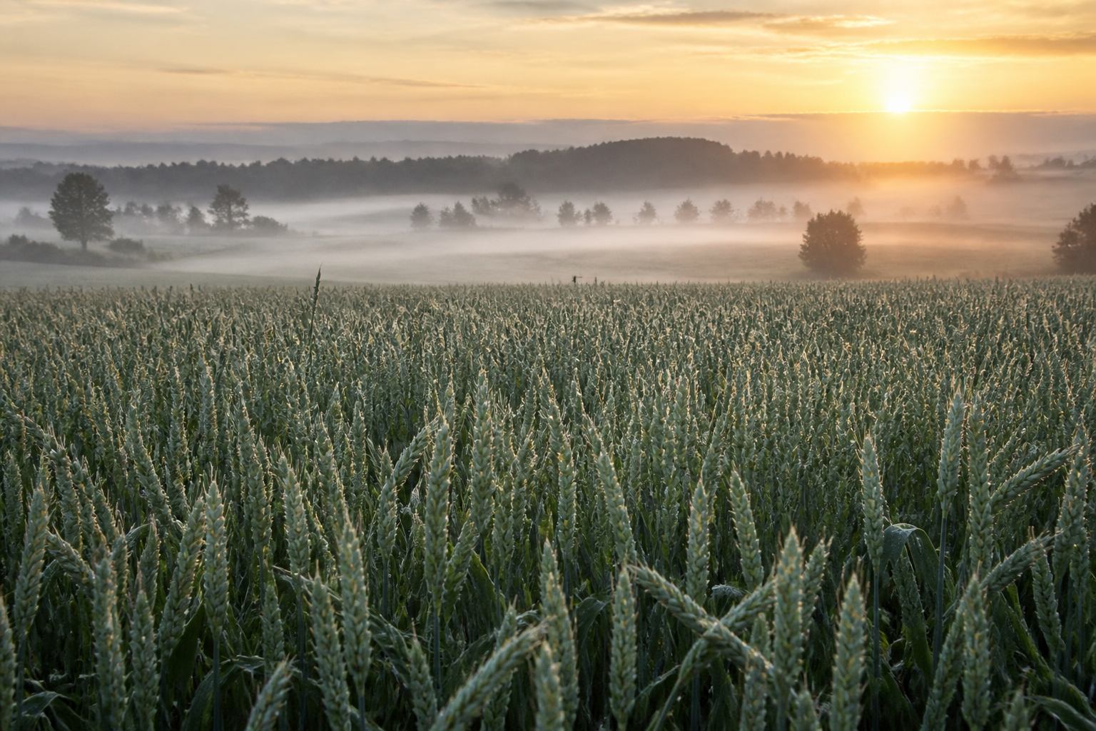 Roggen- und Dinkelfeld mit weichem Morgenlicht